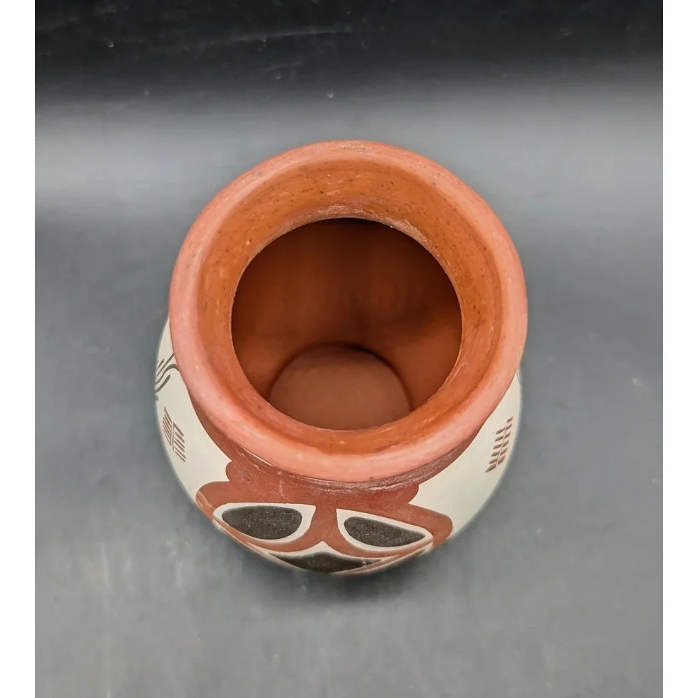 Hand Painted Terracotta Pottery Vase Geometric Tribal Red White Black 5